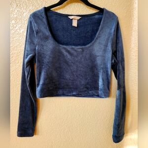 H&M Navy Blue Velour Cropped Top Size M/L
